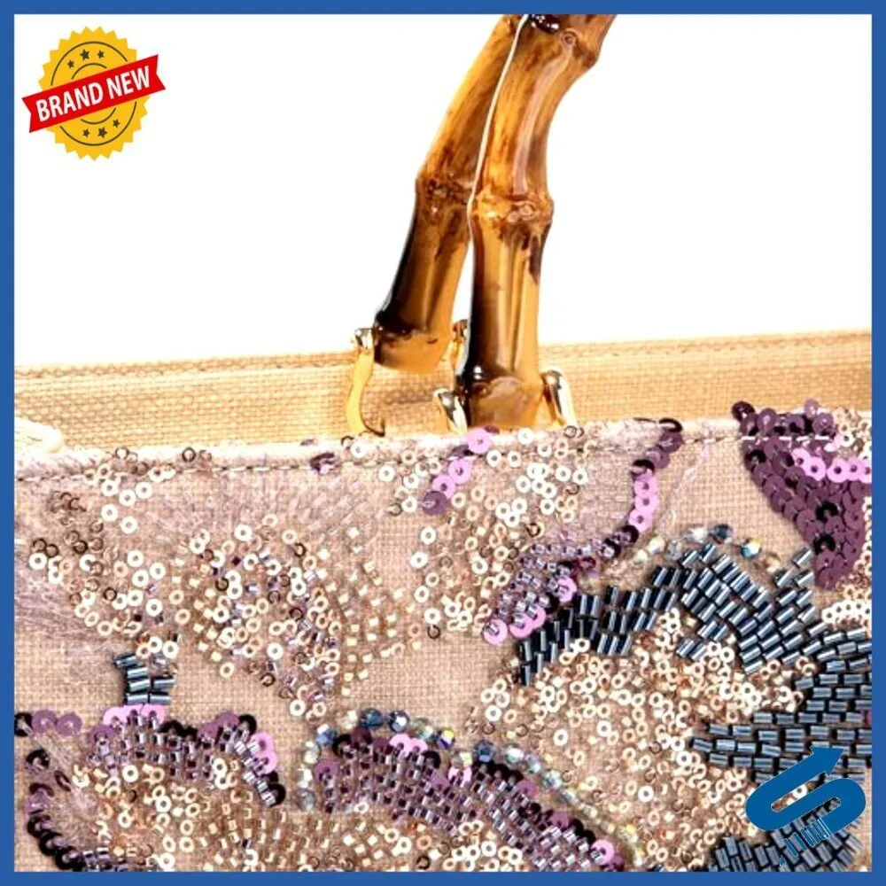 Sequin Embroidered Floral Tote Bag Elegant Evening Handbag Wedding Party
